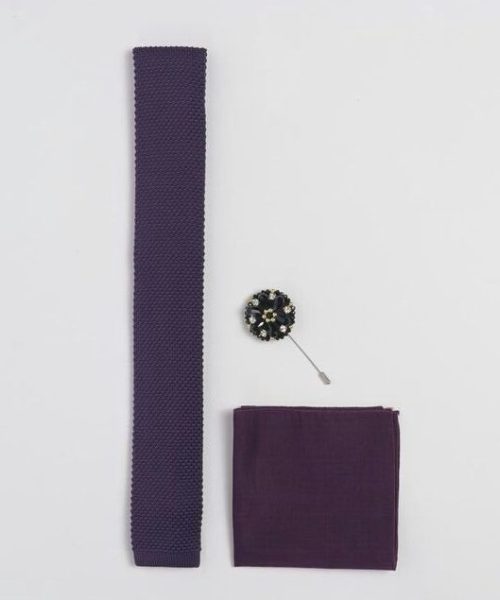 Dark Purple Knitted Set - Black Crystal Lapel