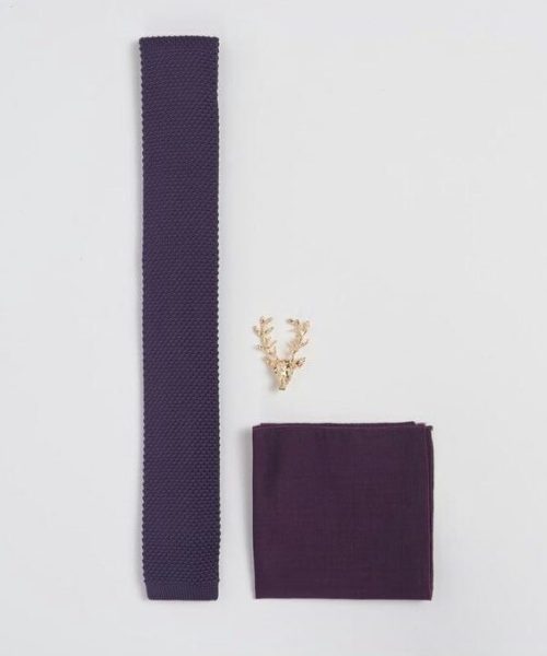 Dark Purple Knitted Set - Gold Deer Lapel