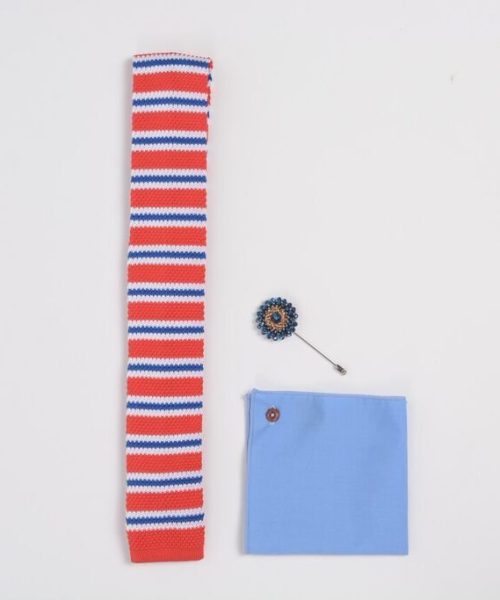 Orange/Blue Knitted Set - Blue Crystal Lapel