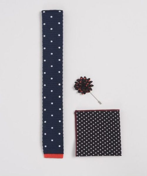 Blue/White Polka Dot Knitted Set - Black & Red Polka Dot Lapel