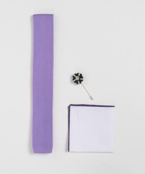 Lavender Knitted Set - Black & White Crystal Lapel