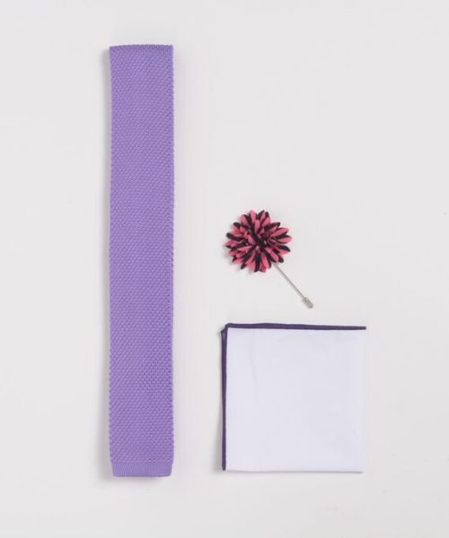 Lavender Knitted Set - Black & Pink Stripe Lapel
